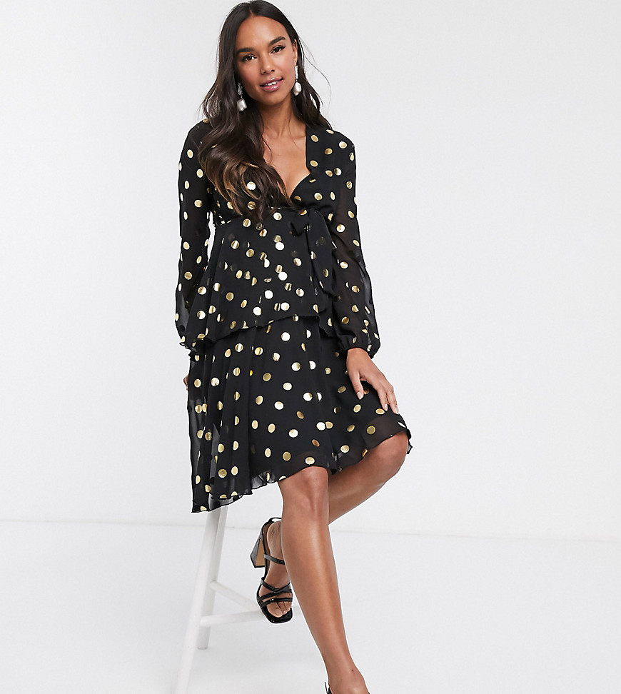 Queen Bee Maternity Plunge Front Skater Dress In Contrast In Polka Print-multi
