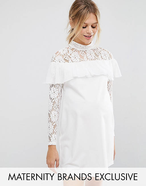 Queen Bee Shift Dress With Lace And Ruffle Detail