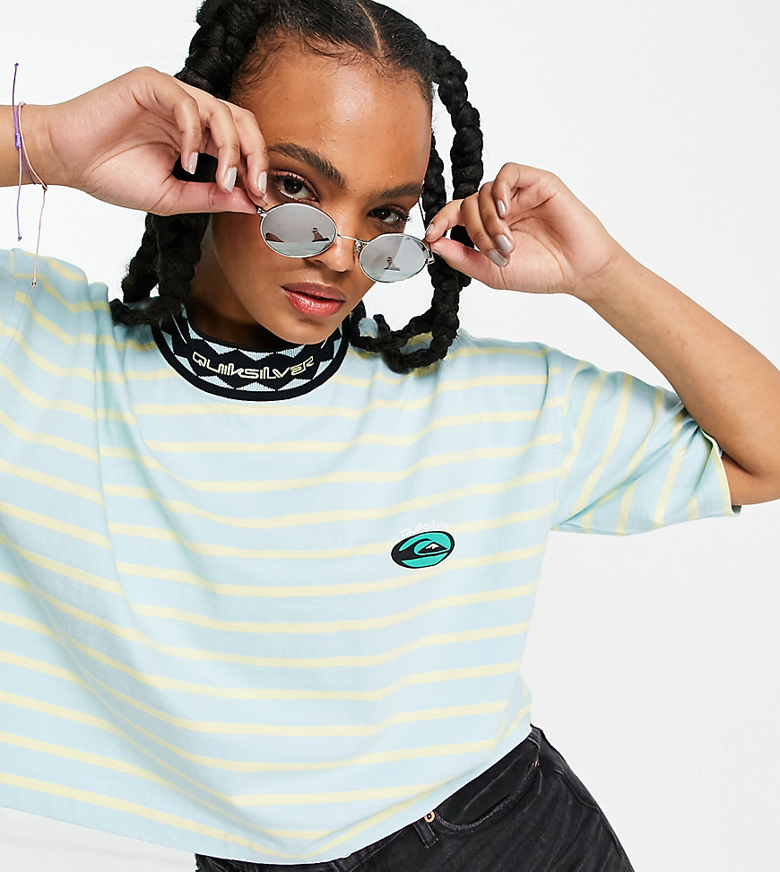 Quiksilver 90s cropped striped T-shirt in black - Exclusive to ASOS-Yellow