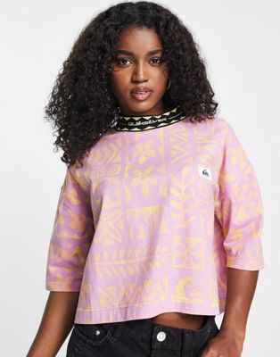 Quiksilver 90's floral cropped t-shirt in pink Exclusive at ASOS