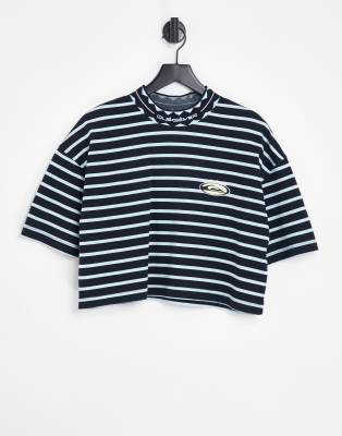 Quiksilver 90's striped cropped t-shirt in navy Exclusive at ASOS