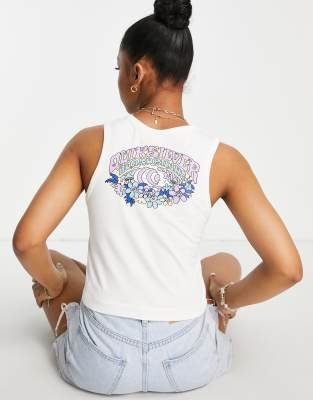Quiksilver Quiksilver Back Print high neck tank top in cream Exclusive at ASOS-White
