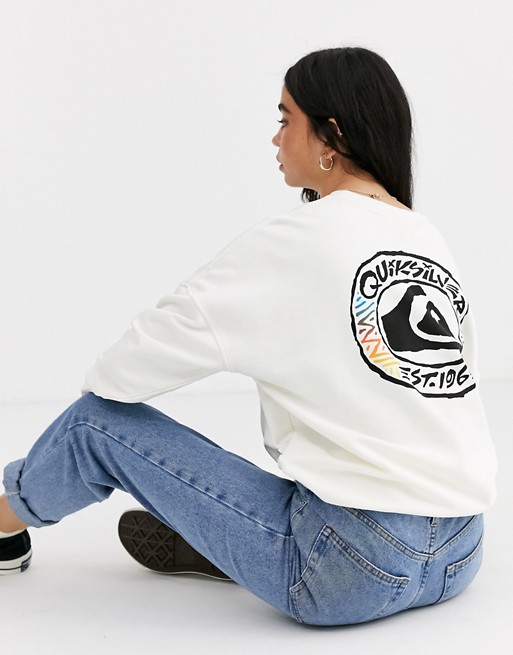 Quiksilver boxy fleece sweatshirt in cream with logo