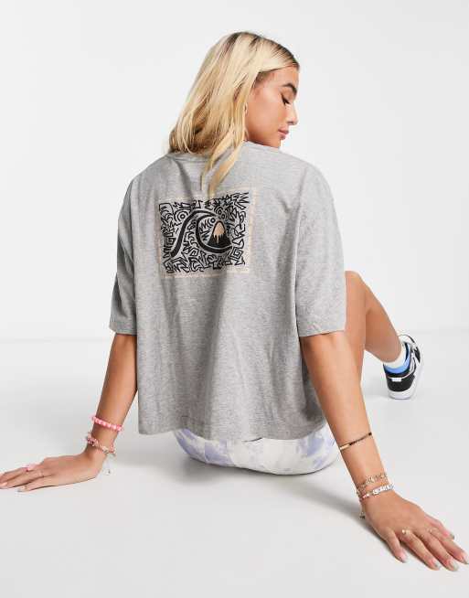 Quiksilver Boyfriend cropped back print t-shirt in grey