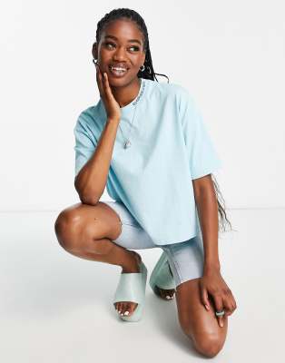 Boyfriend cropped logo t-shirt in blue Exclusive at ASOS