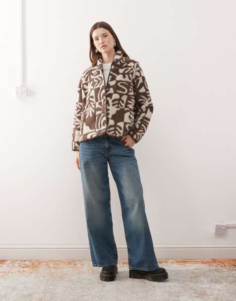 Quiksilver Chalok sherpa buttoned polar fleece jacket in chocolate brown chalok checker - view 1