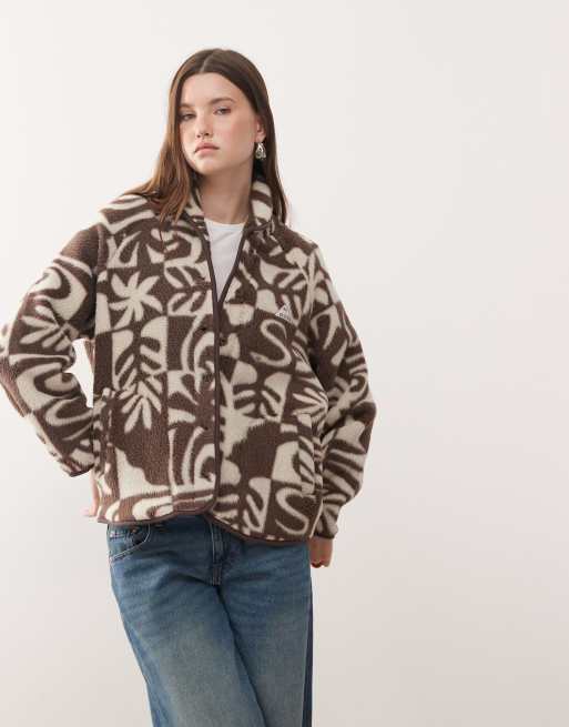 Quiksilver Chalok sherpa buttoned polar fleece jacket in chocolate brown chalok checker, 2 of 4