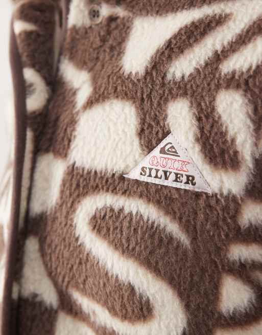 Quiksilver Chalok sherpa buttoned polar fleece jacket in chocolate brown chalok checker, 3 of 4