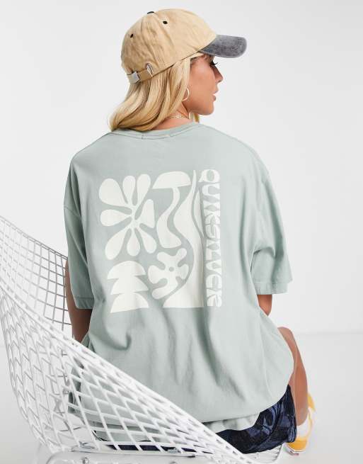 Quiksilver - Classic - Grøn boyfriend-T-shirt med print på ryggen