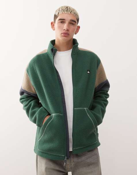 Quiksilver – Clean coast – Fleecejacke in Trekking-Grün mit Reißverschluss und Colourblock-Design - view 1
