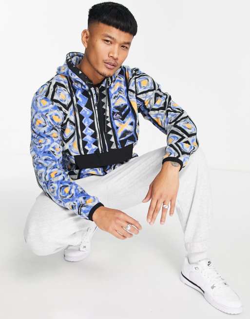 Quiksilver – Clean Coasts – Niebieska polarowa bluza z kapturem w aztecki wzór 