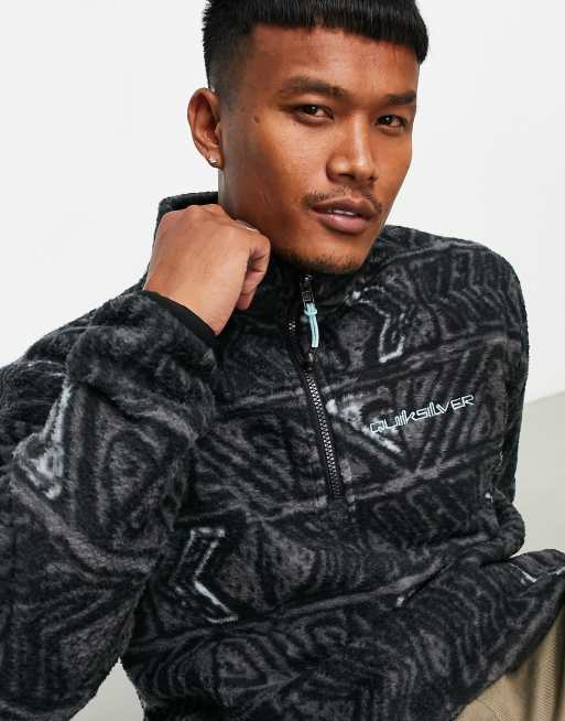 Quiksilver – Clean Coasts – Svart mönstrad fleece med 1/4-lång dragkedja, 3 av 4