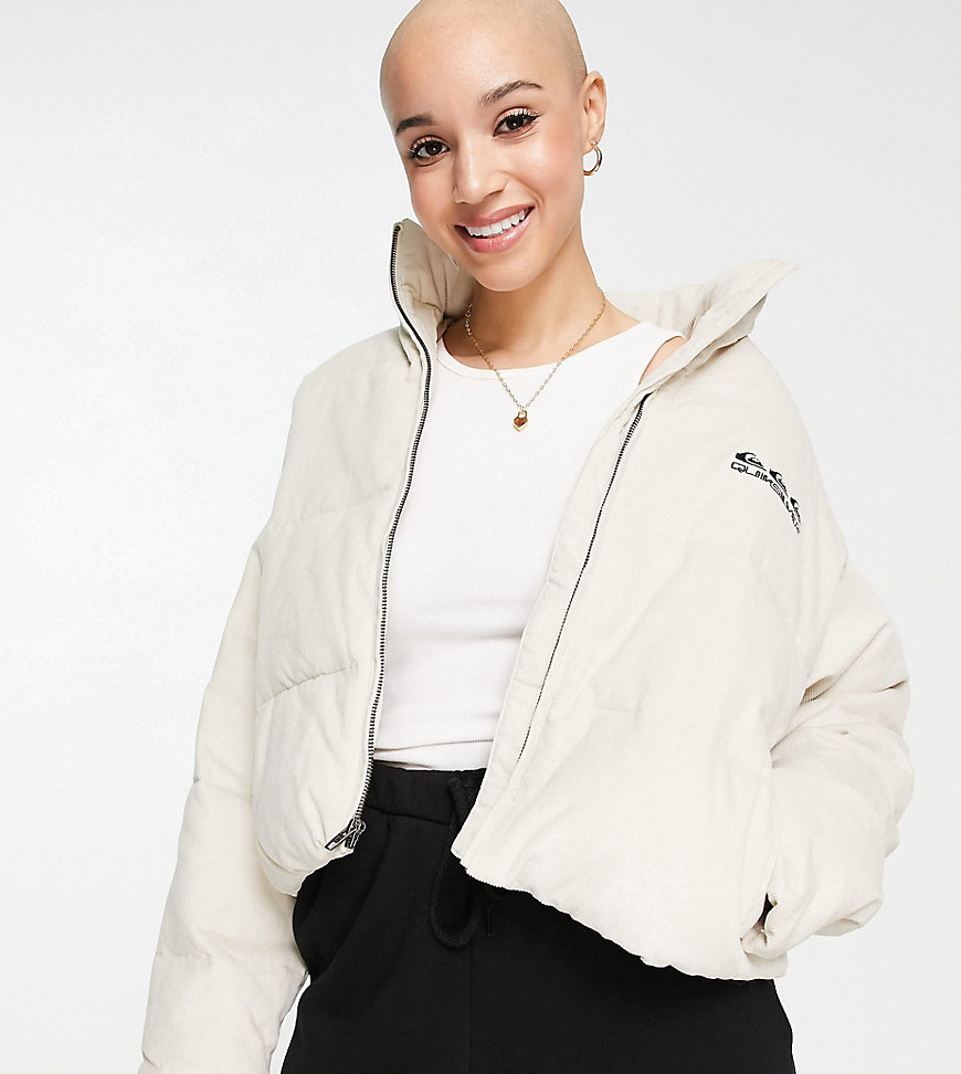 cord cropped puffer jacket in beige Exclusive to ASOS-Neutral