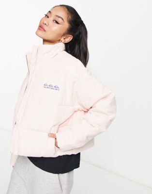 Quiksilver cord cropped puffer jacket in pink Exclusive at ASOS