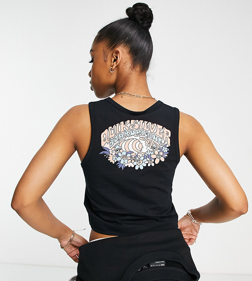 cropped back print tank top in black - Exclusive to ASOS