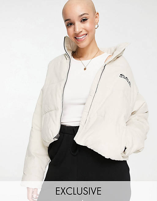 Quiksilver Cropped puffer jacket in beige Exclusive at ASOS