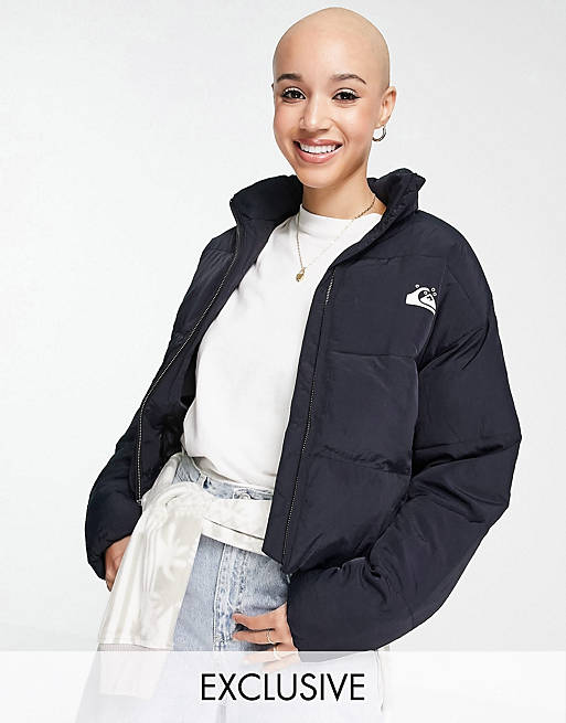 Quiksilver Cropped puffer jacket in black Exclusive at ASOS