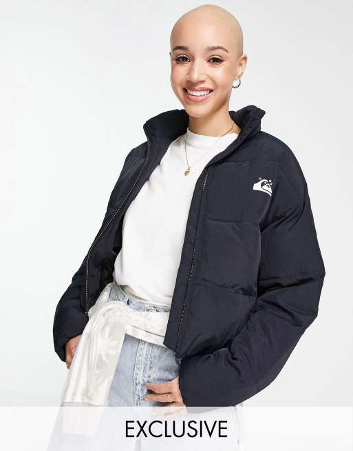 Quiksilver Cropped puffer jacket in black Exclusive at ASOS | ASOS