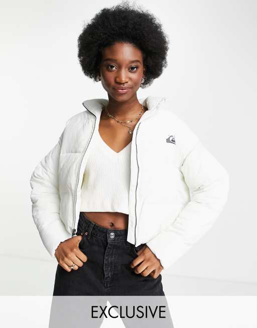 Quiksilver Cropped puffer jacket in white Exclusive at ASOS