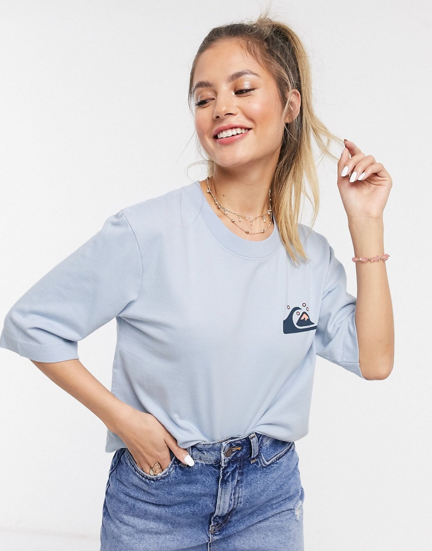 Quiksilver - Cropped T-shirt met halflange mouwen in babyblauw-Wit