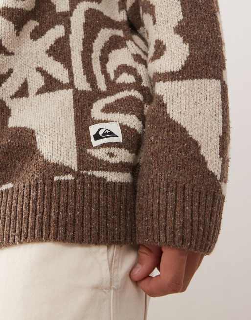 Quiksilver Hall city jacquard jumper in chocolate brown terreau desert, 5 of 5