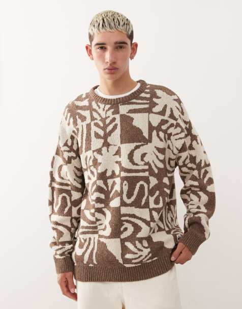 Quiksilver – Hall City – Jacquard-Pullover in Schokobraun und Sandbeige - view 1
