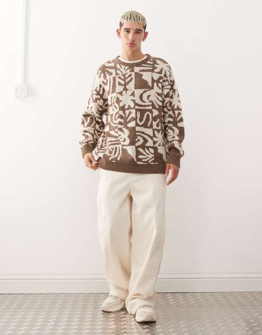 Quiksilver – Hall City – Jacquard-Pullover in Schokobraun und Sandbeige, 2 von 5
