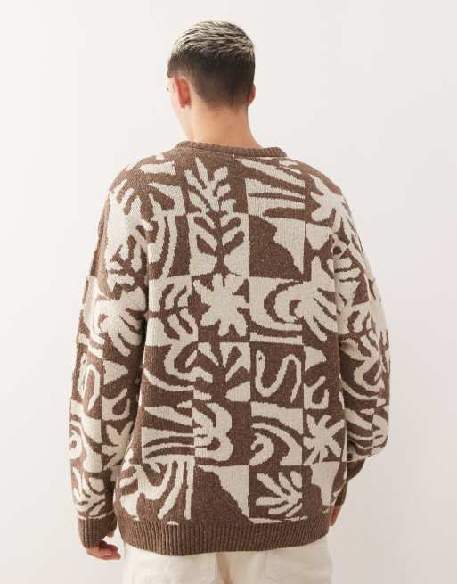 Quiksilver – Hall City – Jacquard-Pullover in Schokobraun und Sandbeige, 3 von 5
