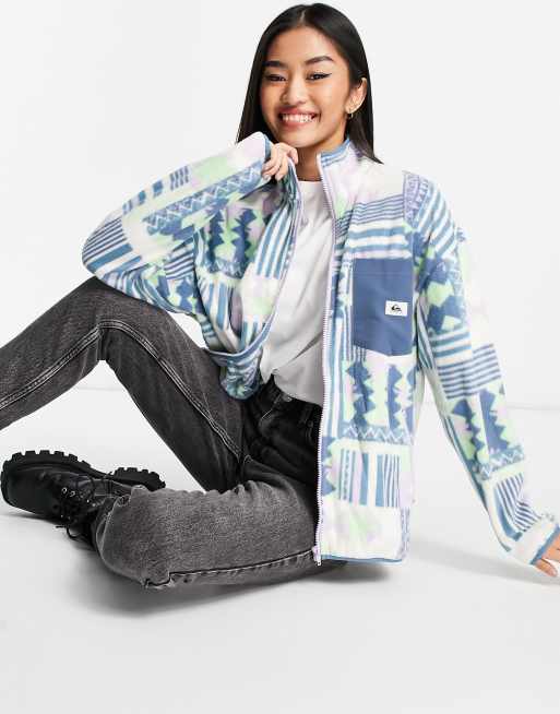 Quiksilver - Heritage Thrift - Fleece met ritssluiting en aztekenprint in blauw