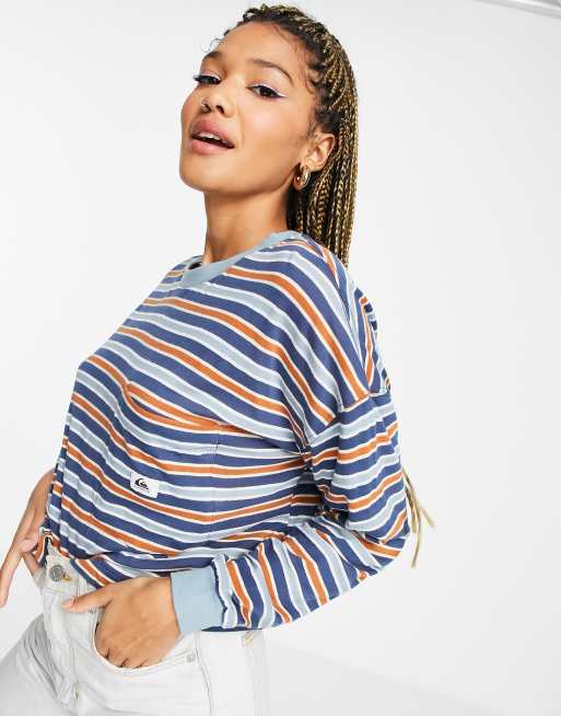 Quiksilver – High Heritage – Vitrandig t-shirt med långa ärmar