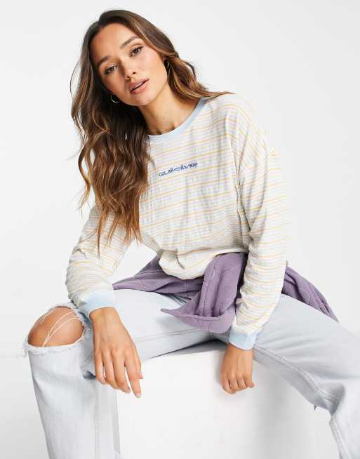 Quiksilver – Hightown – Pastellblå, randig topp med sänkta axelsömmar