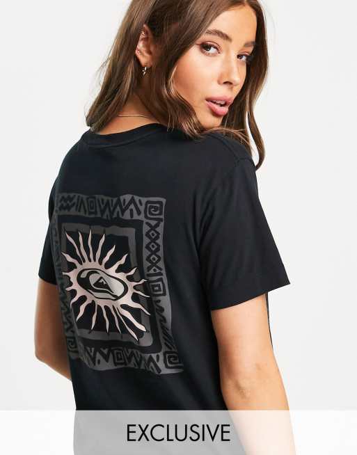 Quiksilver – Kurzes T-Shirt in verwaschenem Schwarz mit Logoprint hinten, exklusiv bei ASOS