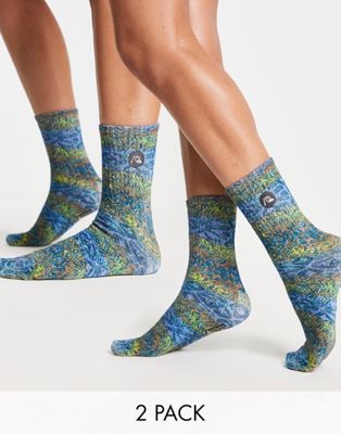 Quiksilver Little Of Sunshine 2 pack socks in aztec/white Exclusive at ASOS