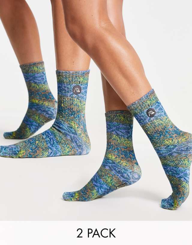 Quiksilver Little Of Sunshine 2 pack socks in white/pattern Exclusive at ASOS