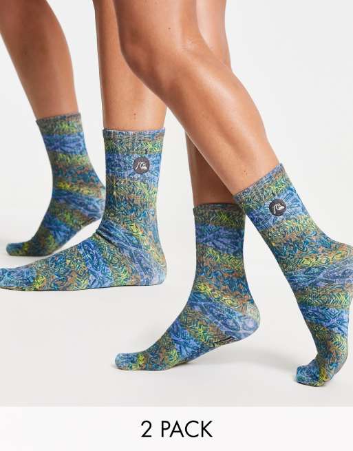 Quiksilver – Little Of Sunshine – 2er-Pack Socken in Weiß/Aztekenmuster, exklusiv bei ASOS