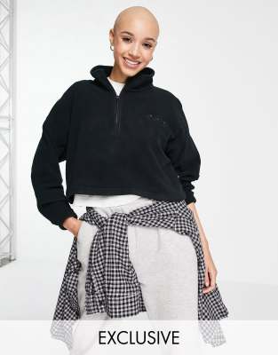 Quiksilver Logo 1/4 Zip Cropped Fleece In Black Exclusive At Asos