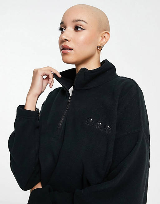 Hoodies & Sweatshirts Quiksilver Logo 1/4 zip cropped fleece in black Exclusive at  