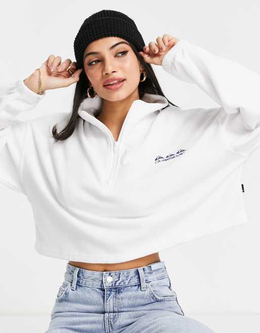 Quiksilver Logo 1/4 zip cropped fleece in white Exclusive at ASOS, 3 of 4