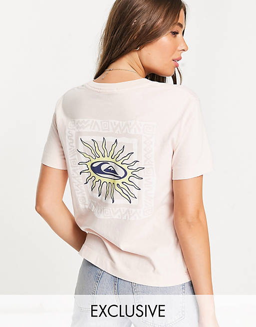 Quiksilver Logo back print cropped t-shirt in pink Exclusive at ASOS