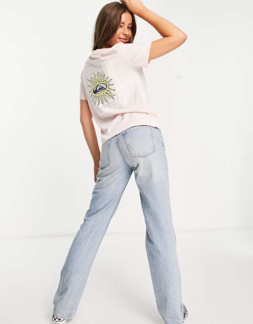 Quiksilver Logo back print cropped t-shirt in pink Exclusive at ASOS, 3 of 4