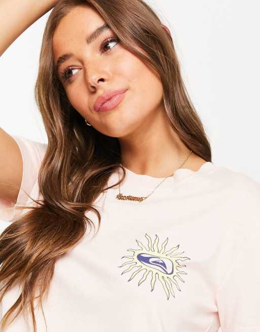 Quiksilver Logo back print cropped t-shirt in pink Exclusive at ASOS, 4 of 4