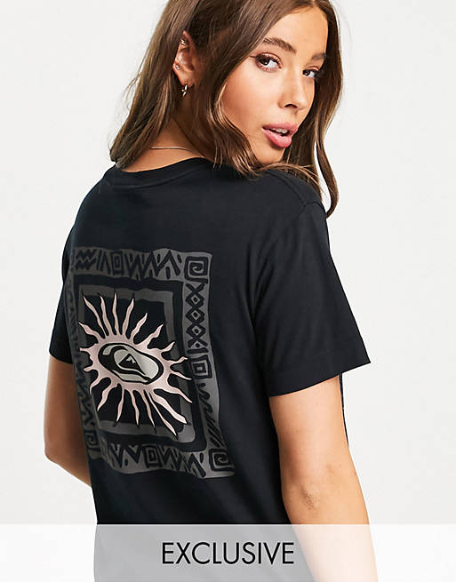 Quiksilver Logo back print cropped t-shirt in washed black Exclusive at ASOS