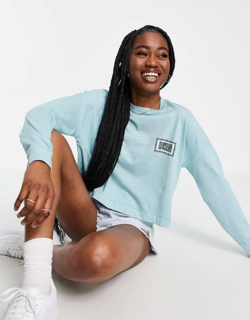 Quiksilver - Maglietta a maniche lunghe corta oversize blu