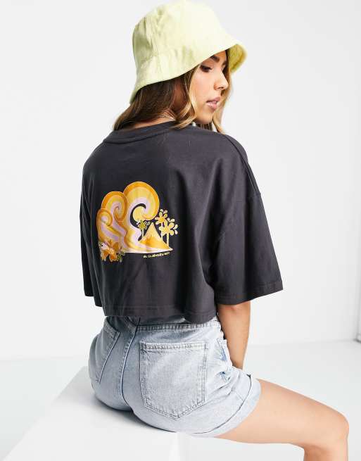 Quiksilver - Maxi - Cropped T-shirt met print op de achterkant in grijs