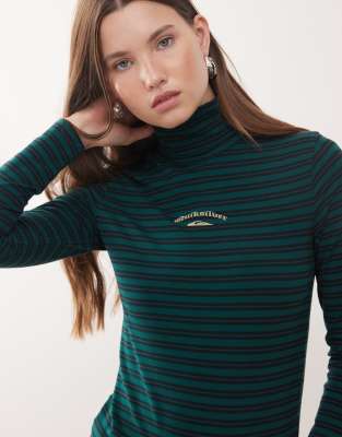 Quiksilver - Mercury - Langärmliges, gestreiftes Shirt in Botanical Green und Mercury mit Rollkragen-Grün