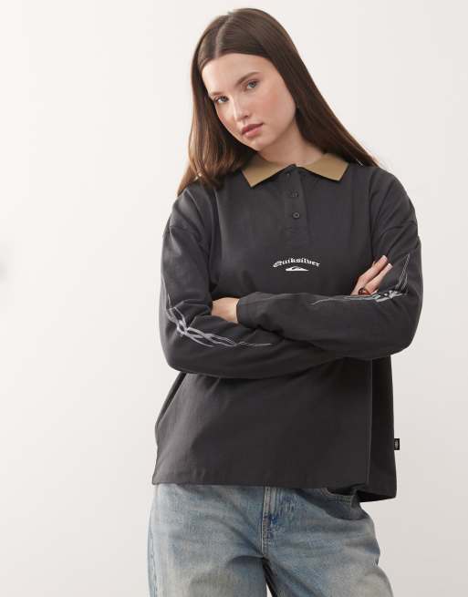 Quiksilver – Mercury – Langärmliges Standard Fit Polohemd in Asphalt