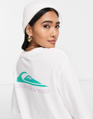 Quiksilver mid sleeve logo t-shirt in white
