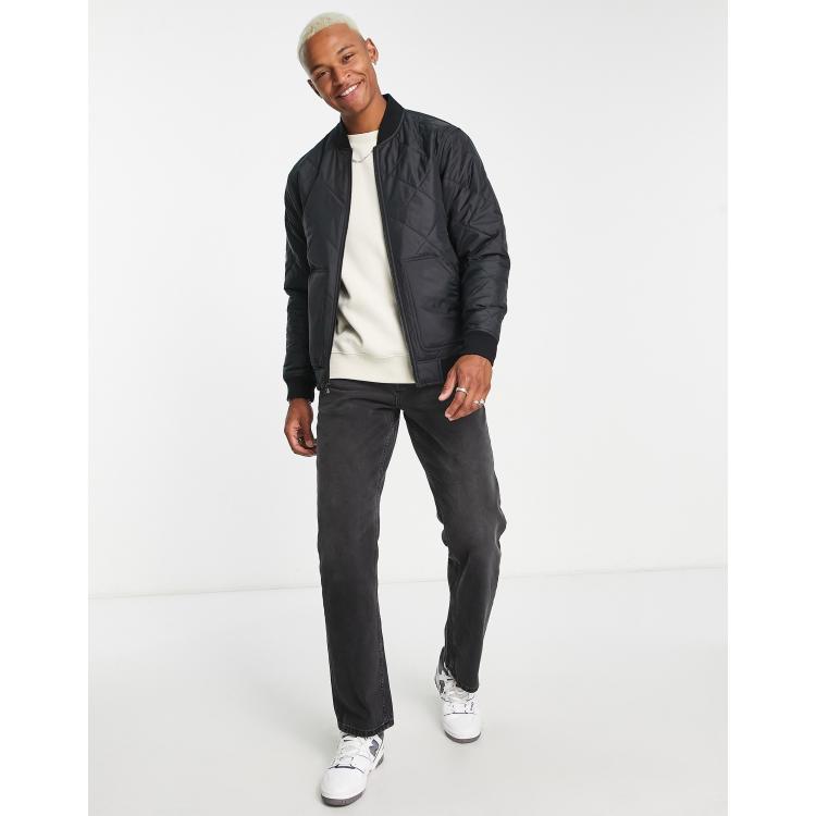 ASOS Quilted Bomber Jacket in Black for Men