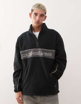 Omni - Oberteil aus Sherpa-Fleece in Schwarz mit kurzem Reißverschluss Schwarz L
