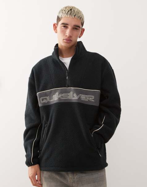 Quiksilver – Omni – Oberteil aus Sherpa-Fleece in Schwarz mit kurzem Reißverschluss - view 1